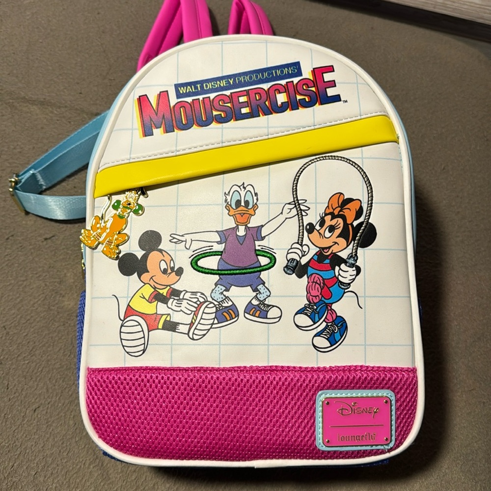Loungefly Disney Mousercise Retro Workout Mickey Minnie Donald Mini Backpack